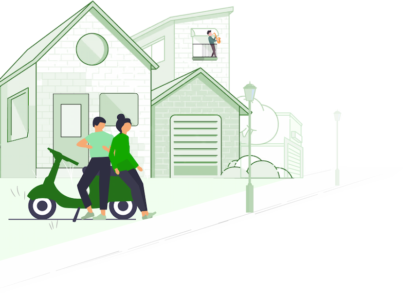 house with two people on the motorcycle